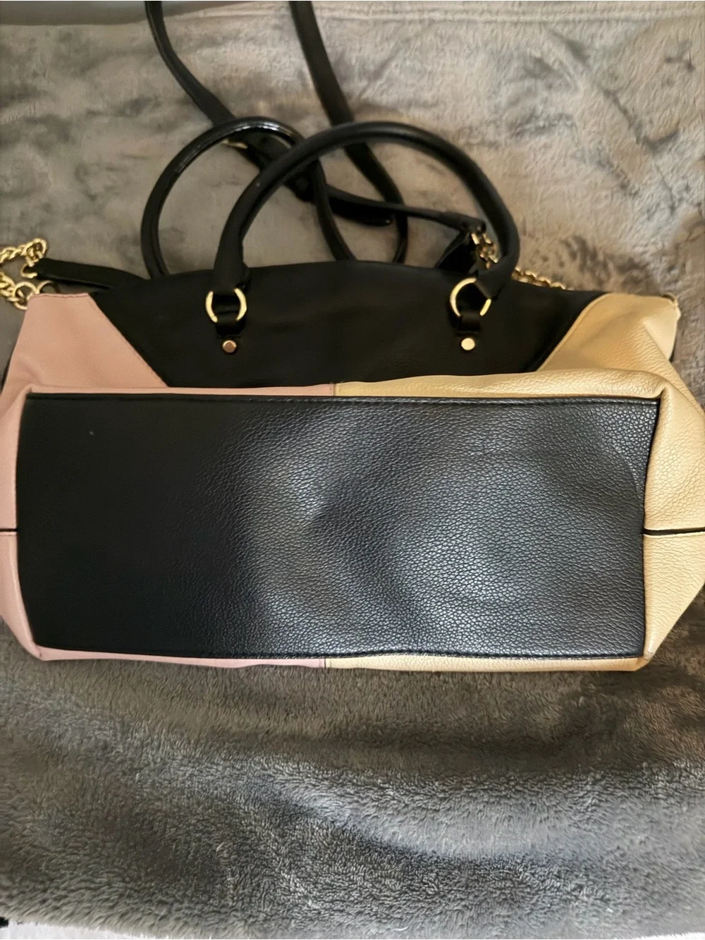 Victoria Secret Tri-Panel faux Leather Tote in Black, Cream & Pink